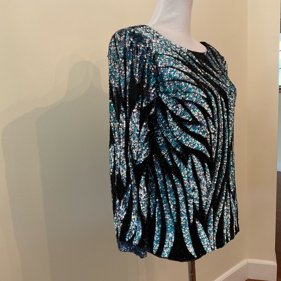 Rare Vintage Oleg Cassini Sequin & Beaded Party Top - Picture 4 of 6